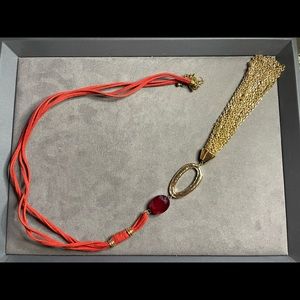 Beautiful Red rope necklace with gold tassels and a red pendant